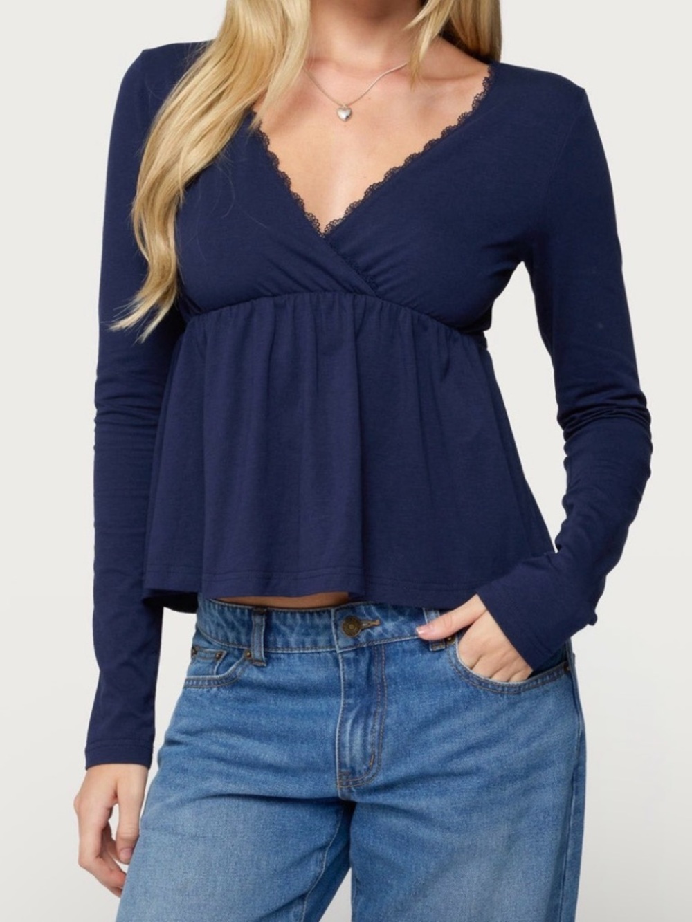 navy babydoll v neck top